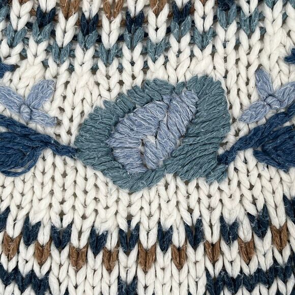 HUNTINGTON RIDGE Women’s L Vtg Hand-Knit Sweater Cream Floral Boho Cottagecore - Picture 8 of 13